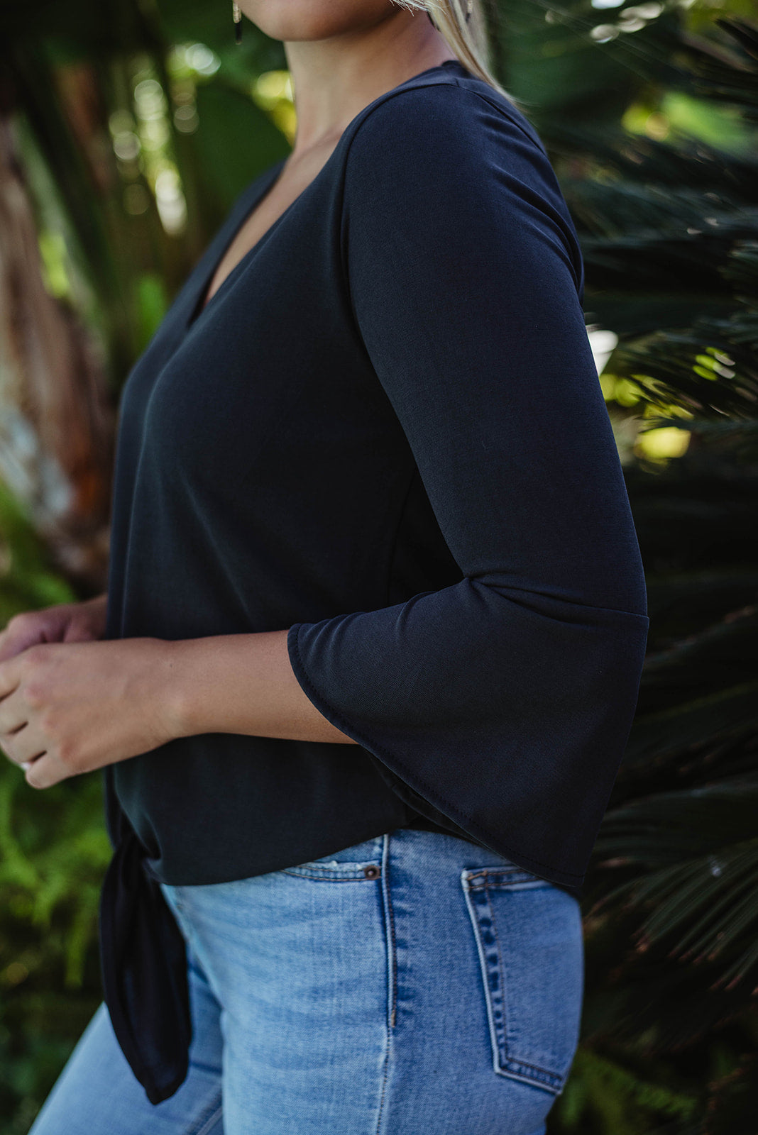 Black Cupro Bell Sleeve Top-FINAL SALE