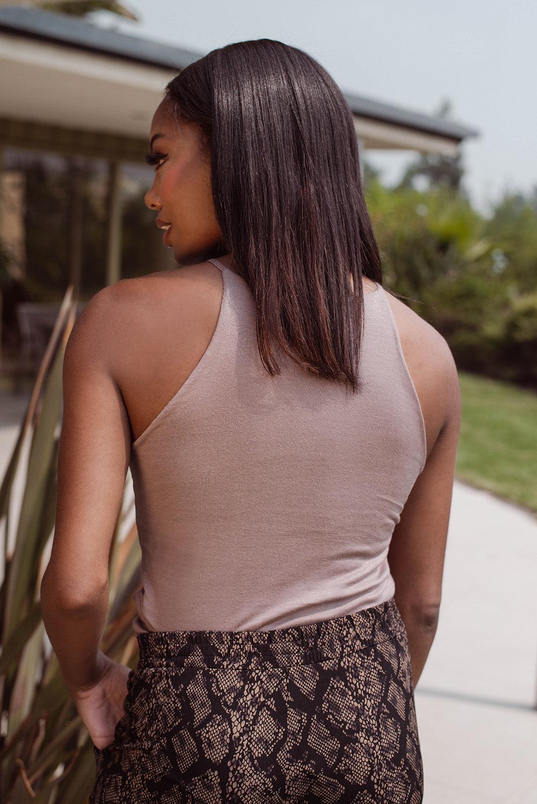 Toffee Jersey Double Lined Hi-Neck Cropped Tank-FINAL SALE