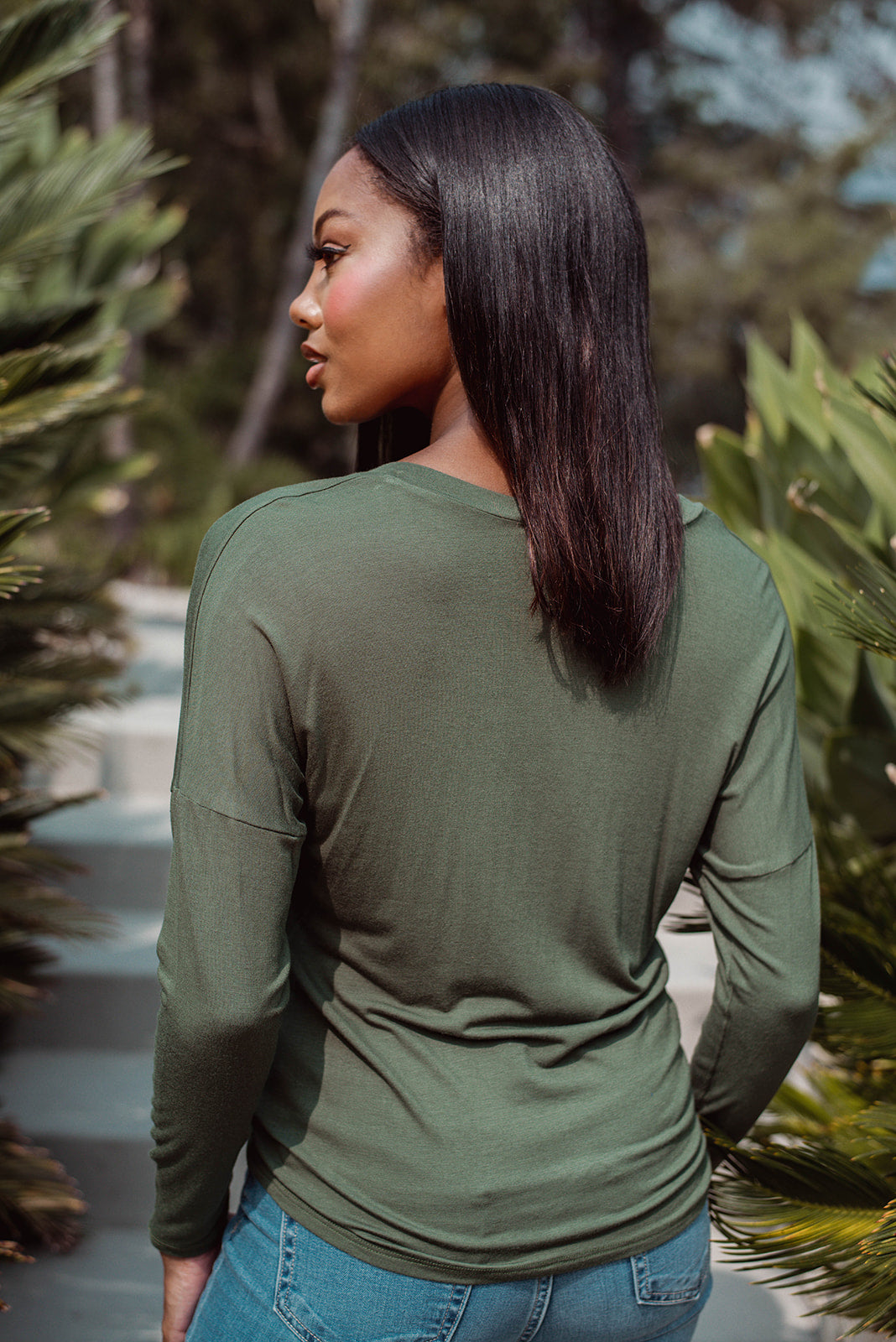 Long Sleeve Top with Tie - Olive - FINAL SALE