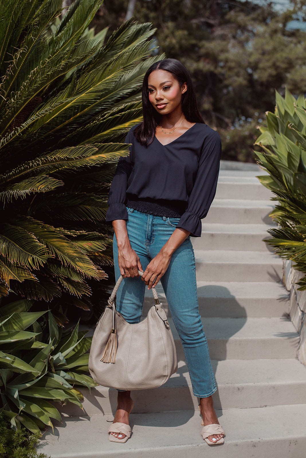 Navy Smocked Blouse - FINAL SALE