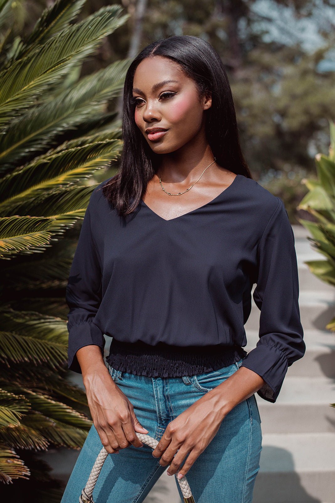 Navy Smocked Blouse - FINAL SALE