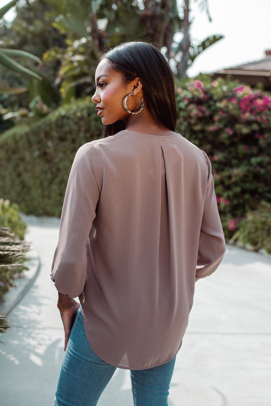 Taupe Surplice Blouse-BEST SELLER
