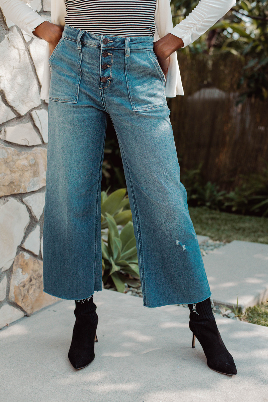 Nori Cropped Wide Leg Jeans Medium Wash - FINAL SALE