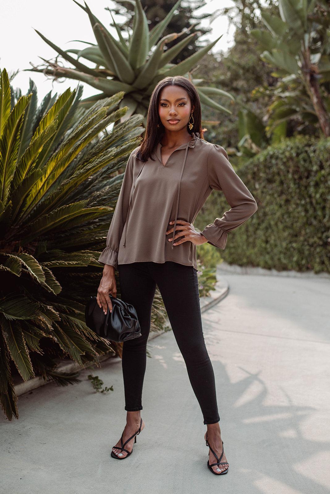 Olive Split-Neck Blouse - FINAL SALE