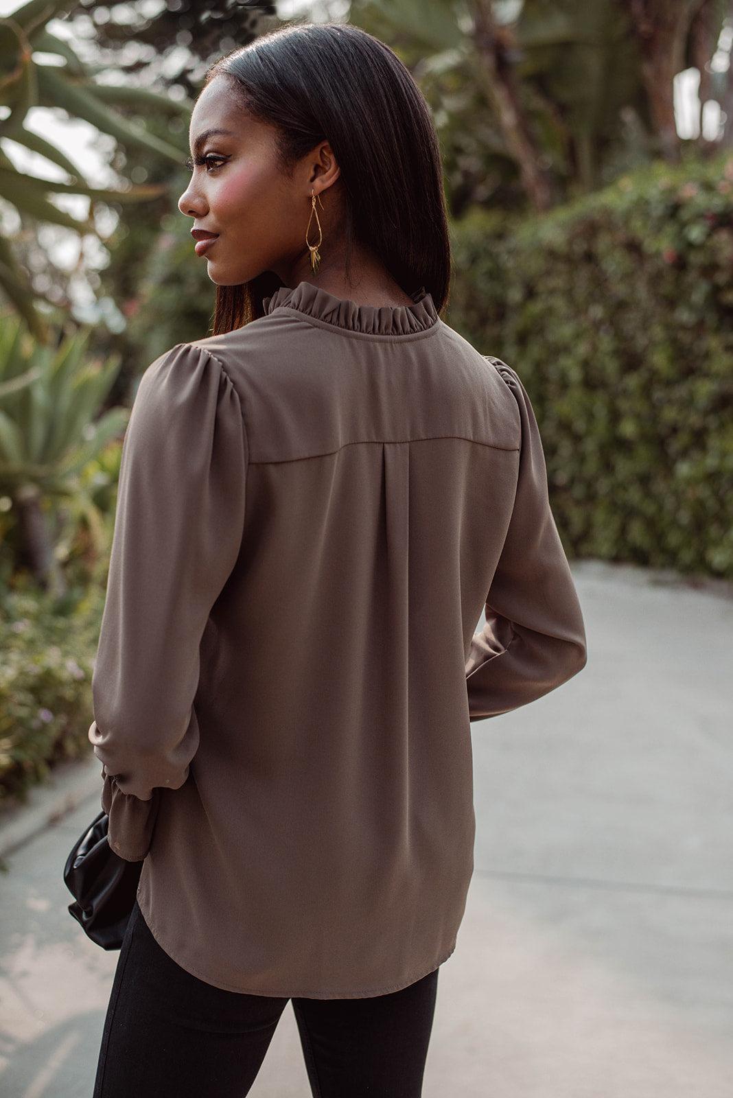 Olive Split-Neck Blouse - FINAL SALE