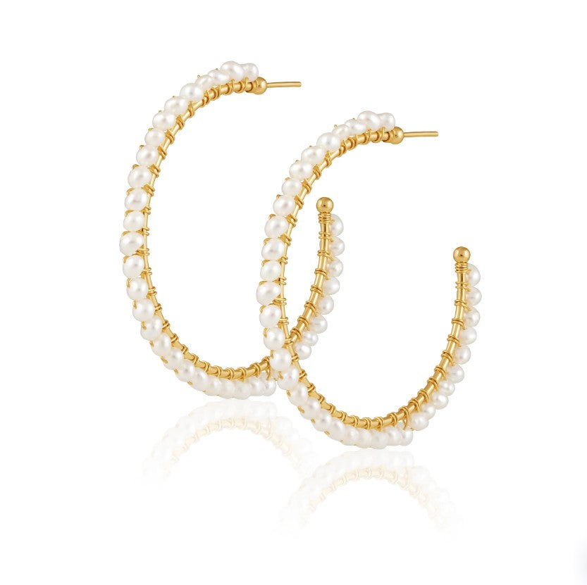 Marilyn Pearl Hoop Earrings- 18k Gold Plated