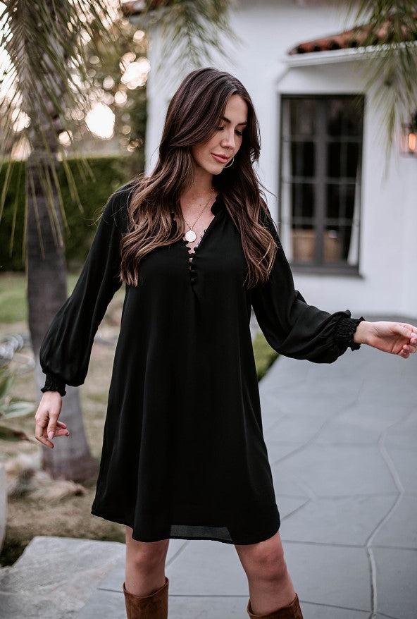 Onyx Button L/S Dress-FINAL SALE
