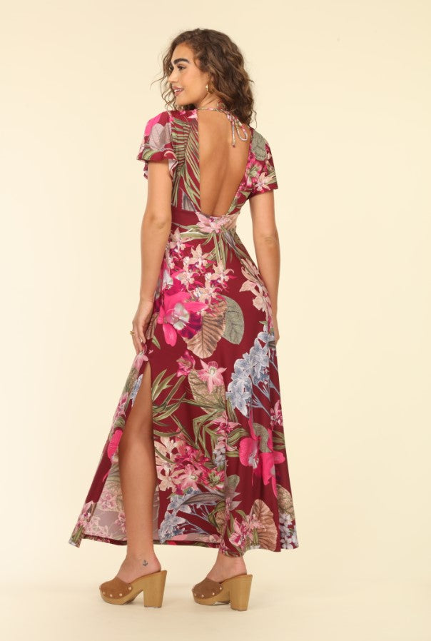 Roscio Stretch Deep V Flutter Dress-FINAL SALE