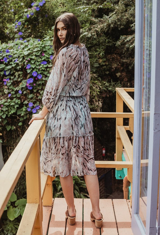 Titania Chiffon Long Sleeve Smocked Midi Dress-FINAL SALE