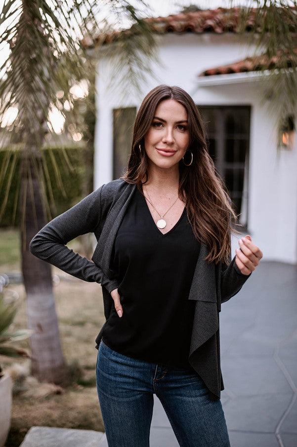Charcoal Soft Ponti Drape Blazer-FINAL SALE