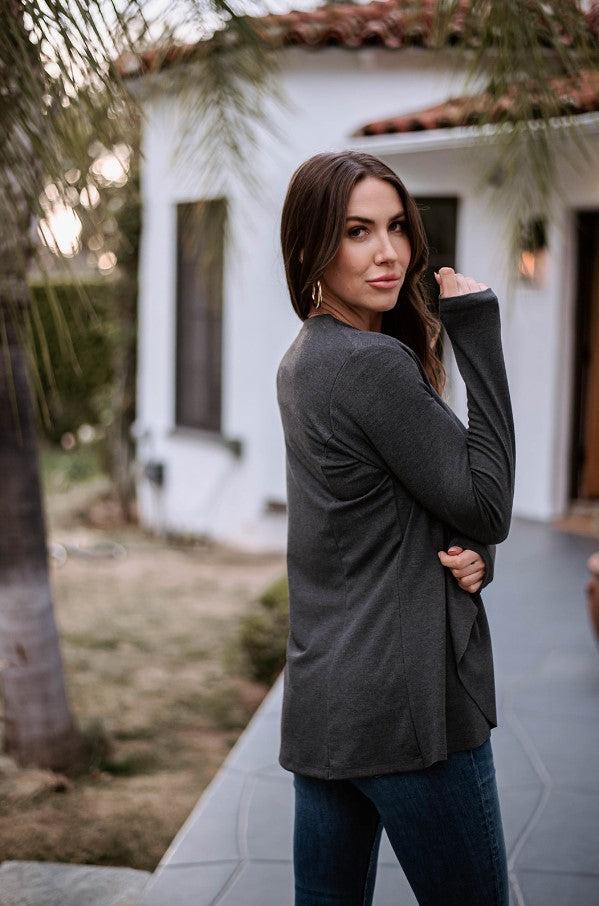 Charcoal Soft Ponti Drape Blazer-FINAL SALE