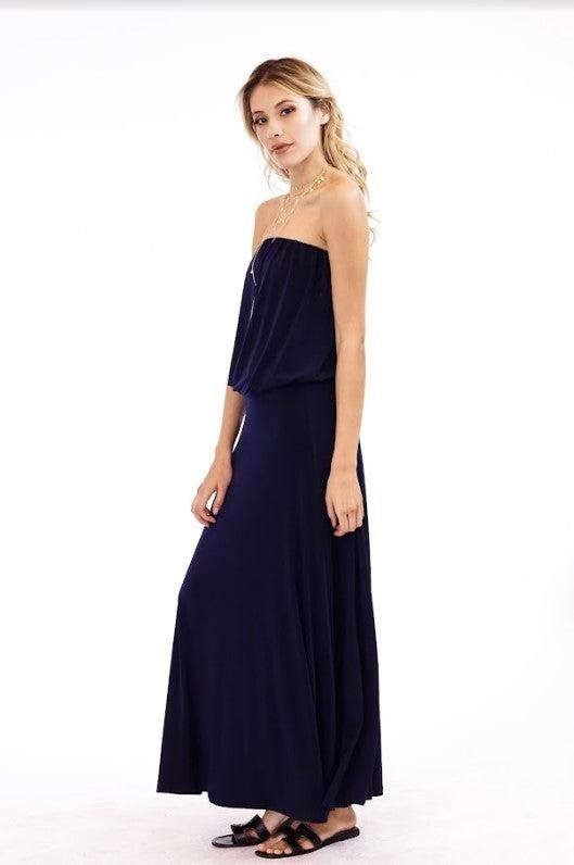 Navy Stretch Strapless Dropwaist Maxi Dress-BEST SELLER