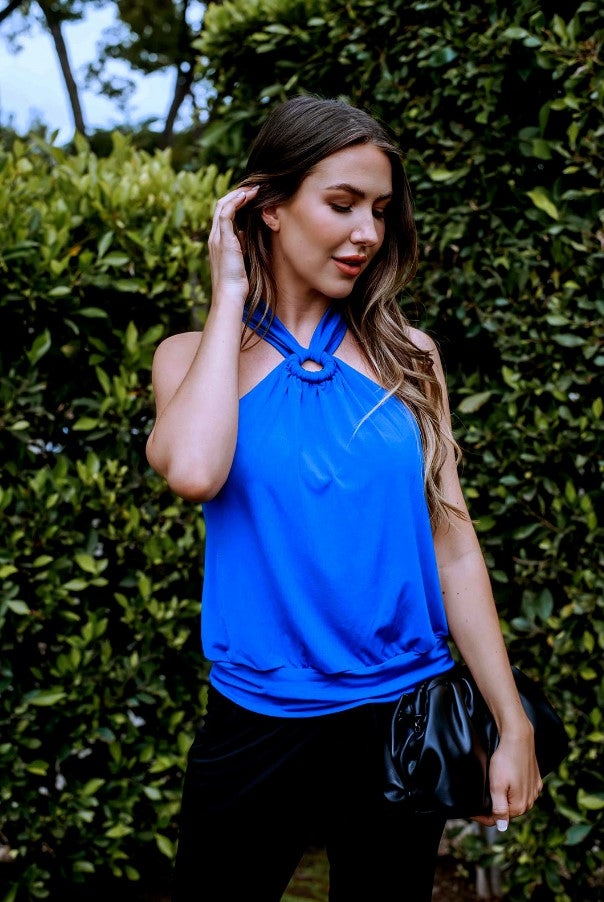Royal Stretch Top with Ring Halter- FINAL SALE