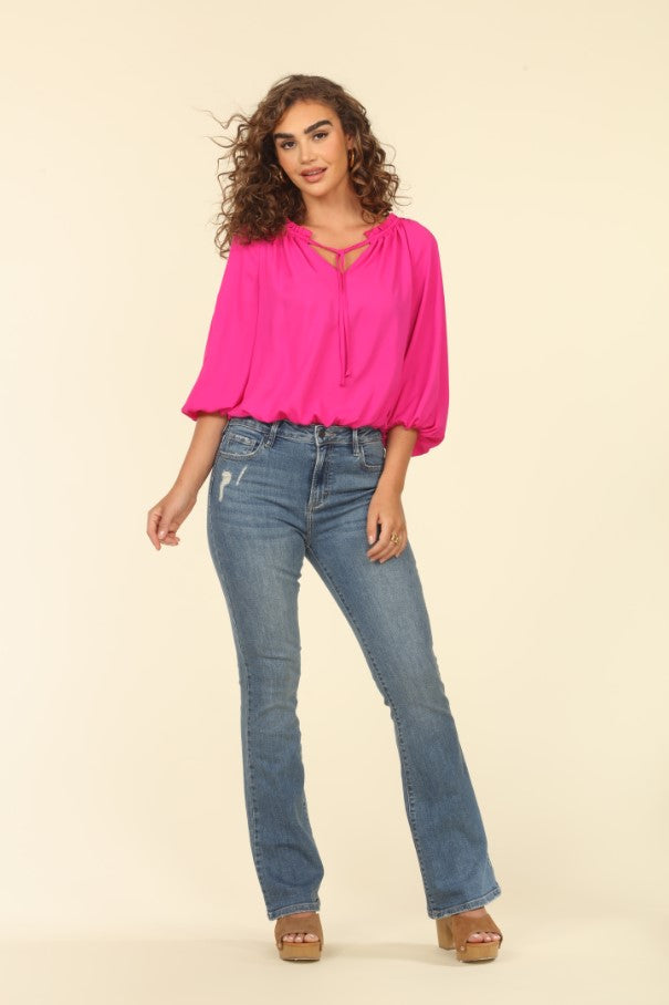 Magenta Raglan Tie Blouse-FINAL SALE
