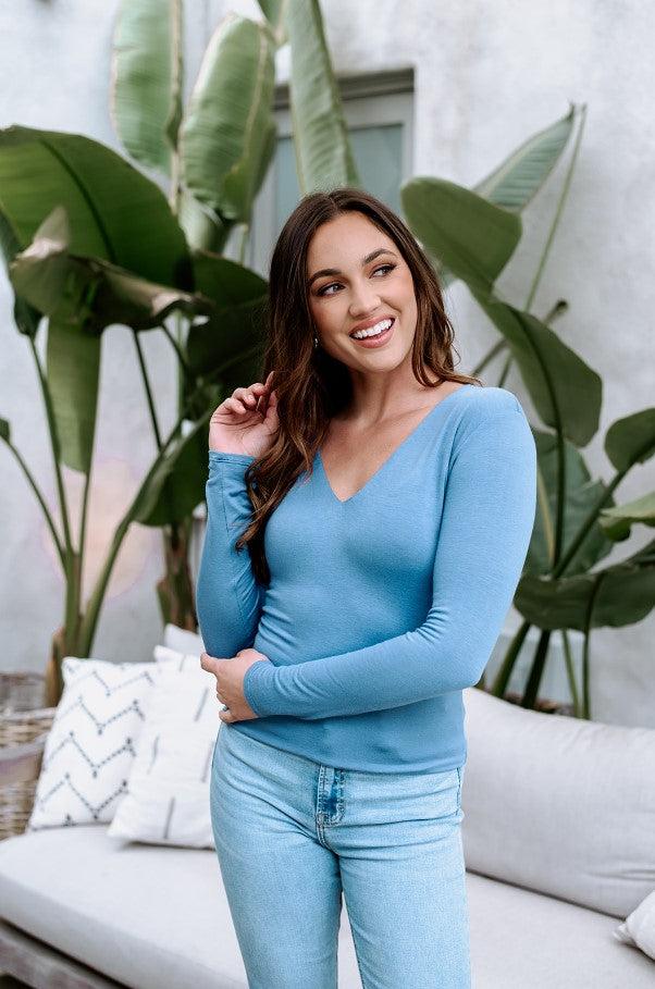 Denim Lined V-Neck Top