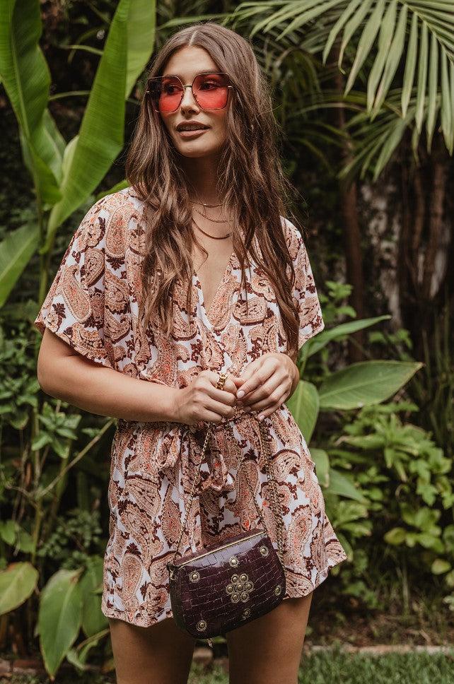 Parton Short Sleeve Open-Back Romper-FINAL SALE