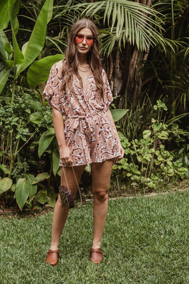 Parton Short Sleeve Open-Back Romper-FINAL SALE