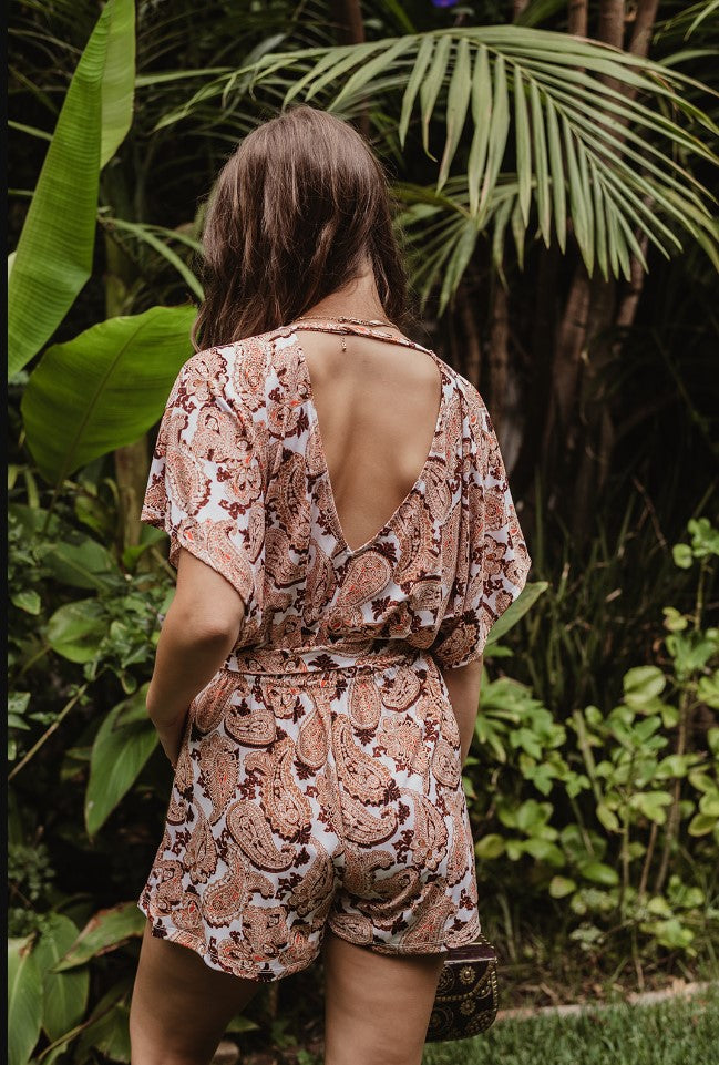 Parton Short Sleeve Open-Back Romper-FINAL SALE