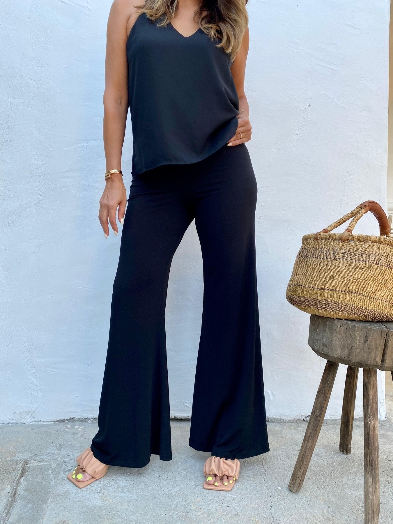 Black Stretch Wide Leg Pants-BEST SELLER