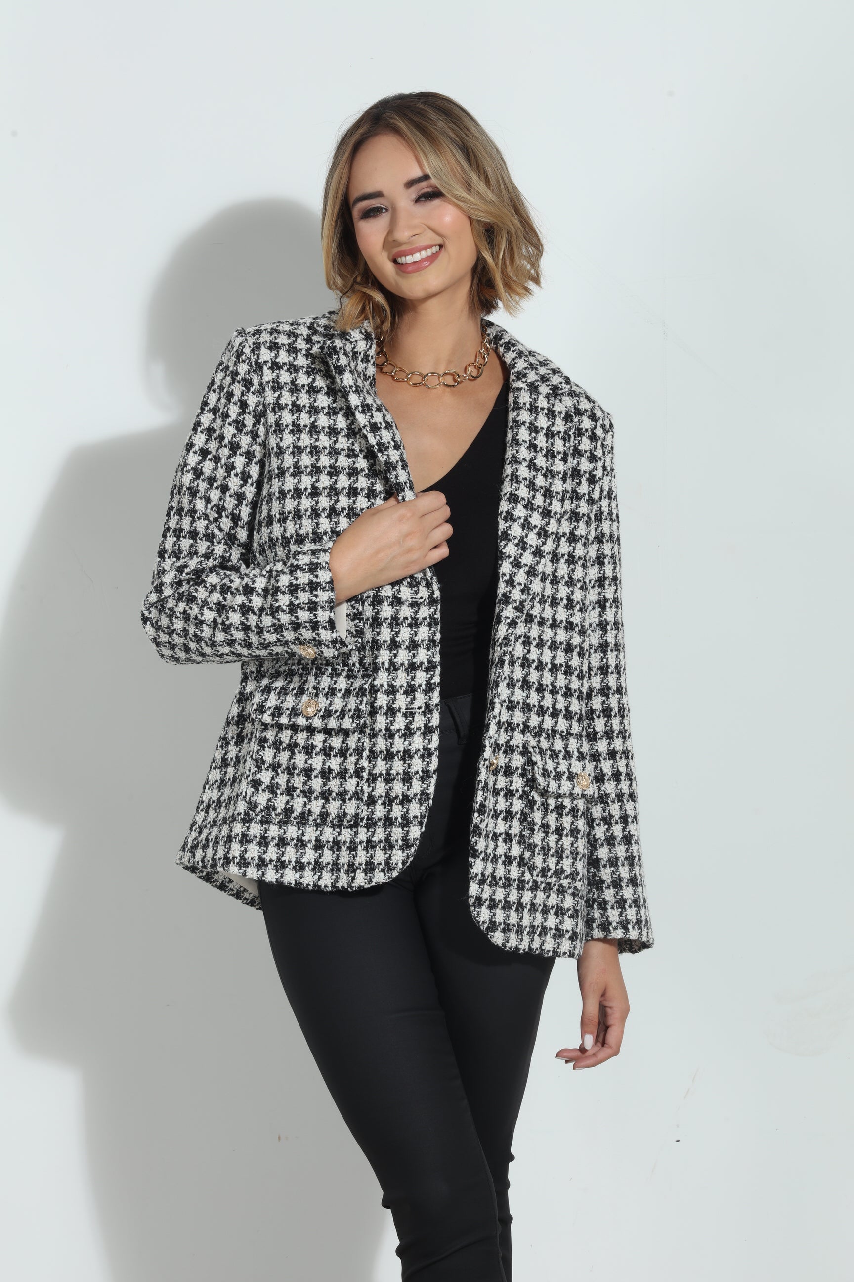 Mystree Houndstooth Double Breasted Jacket