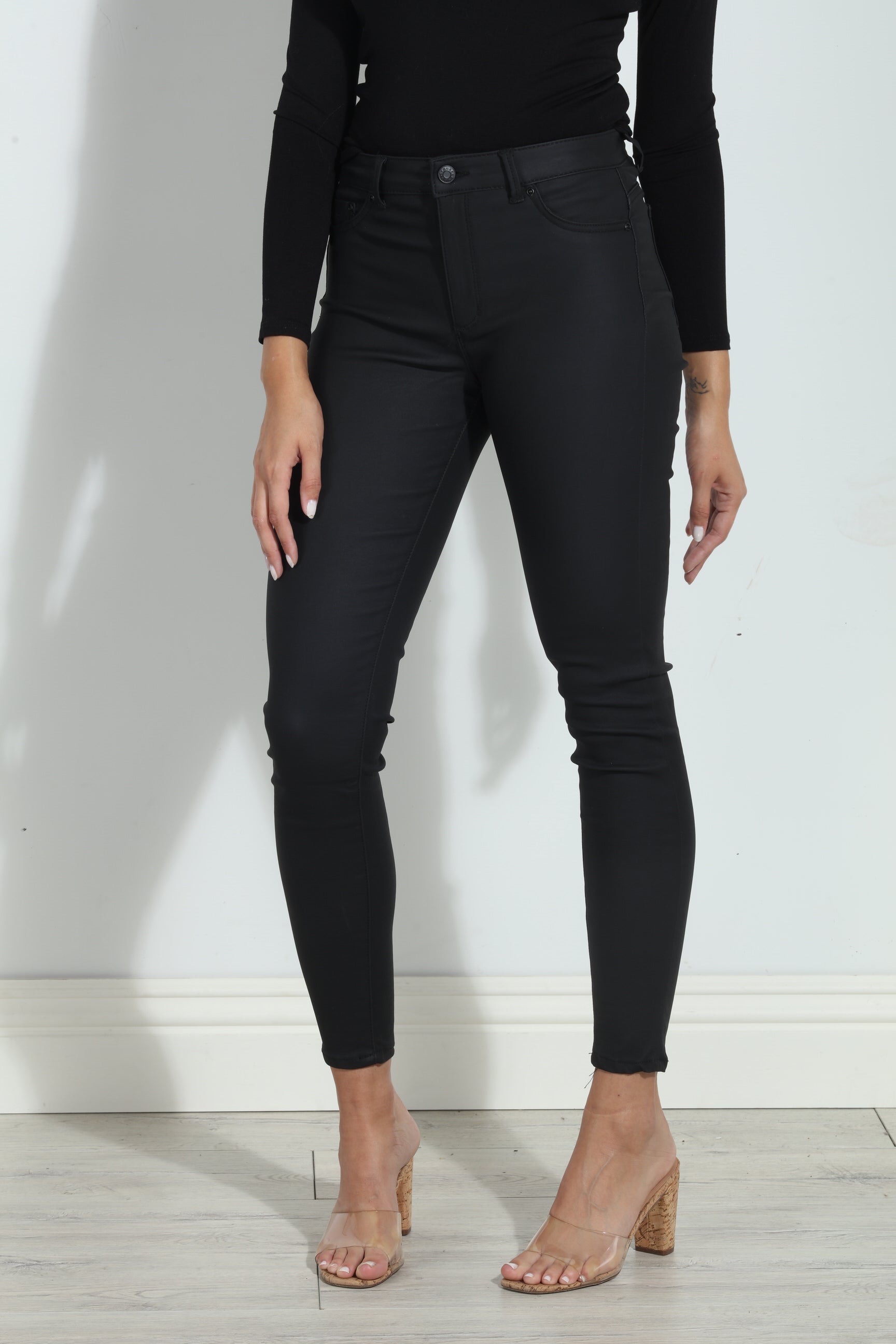 Tractr Olivia High Rise Skinny-Black Coated-BEST SELLER