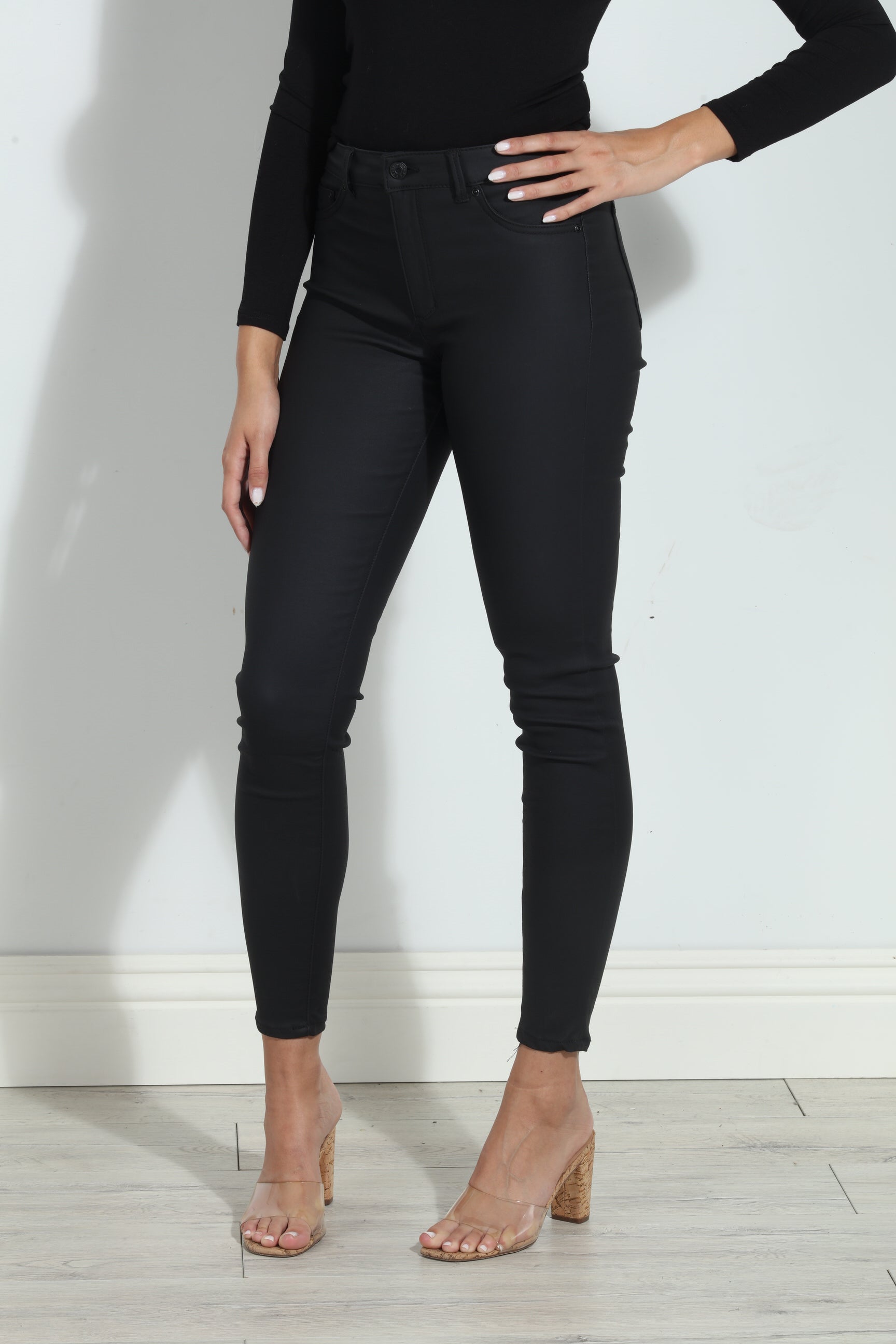 Tractr Olivia High Rise Skinny-Black Coated-BEST SELLER