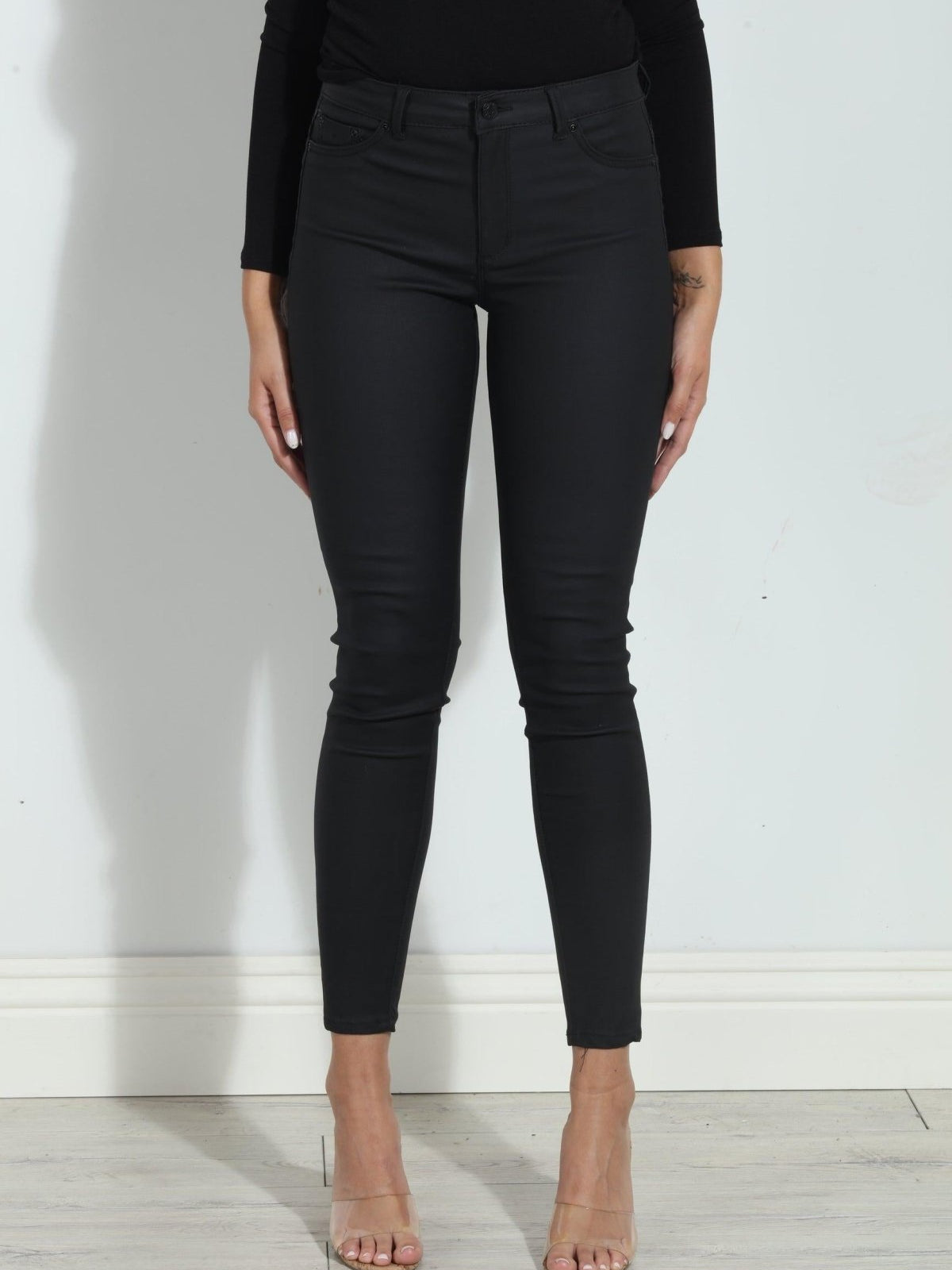 Tractr High Rise Skinny-Black Coated- FINAL SALE