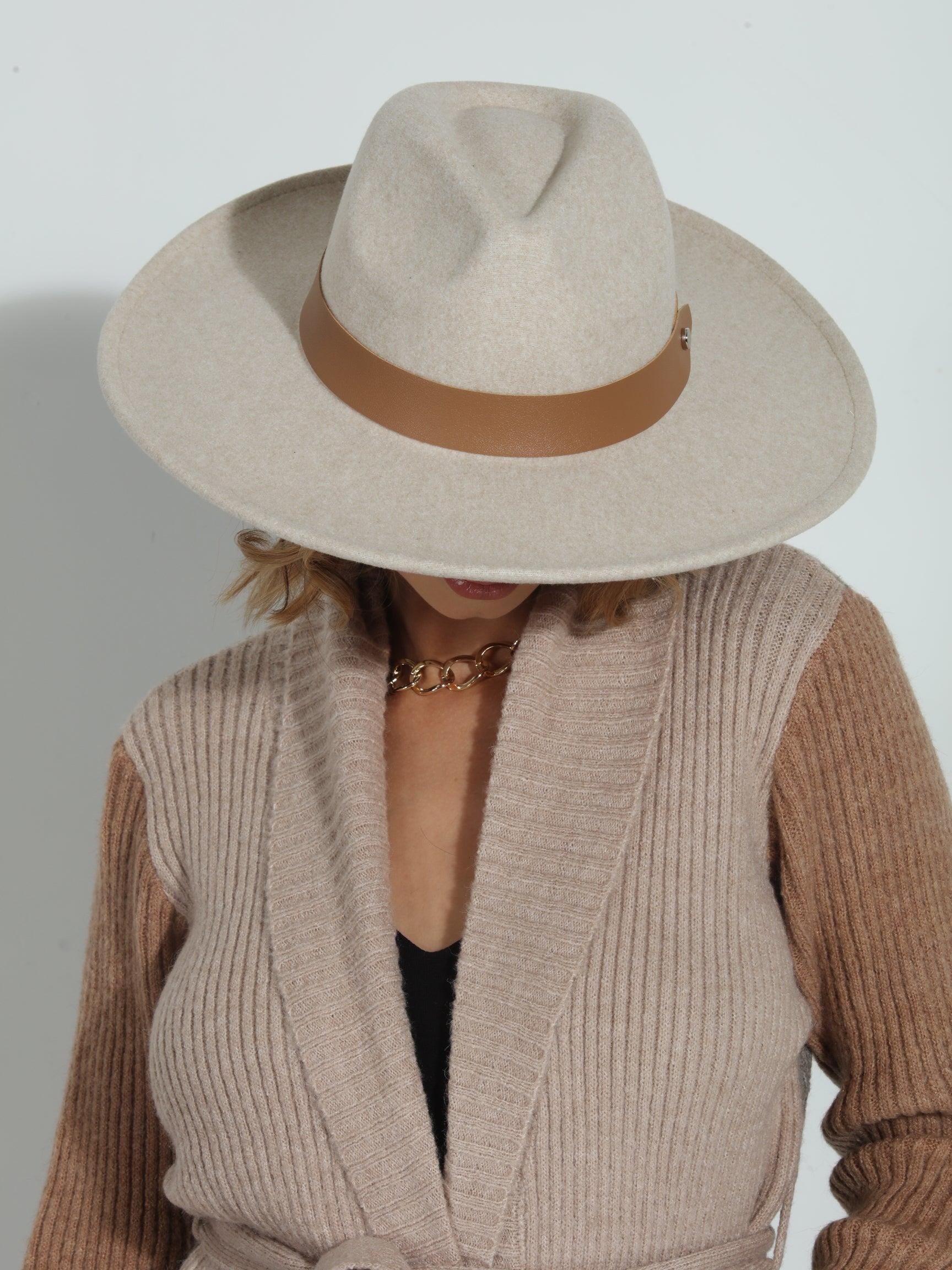 Beige Felt Fedora Hat