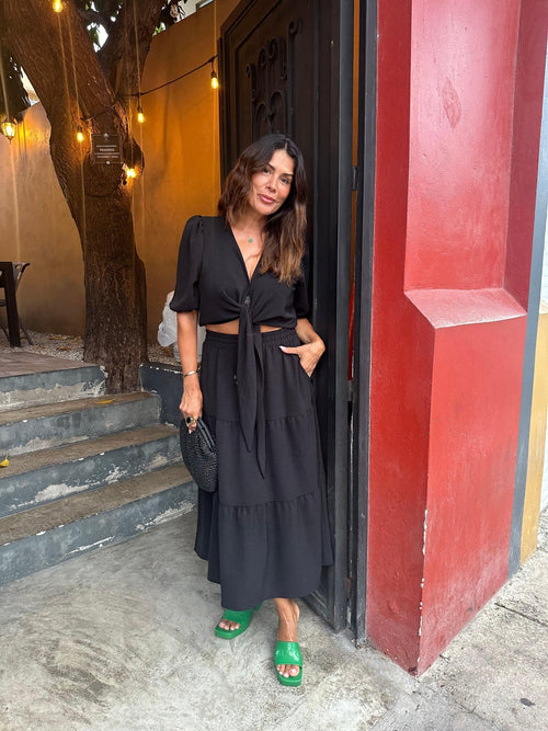 Black Airflow Tiered Midi Skirt-BEST SELLER