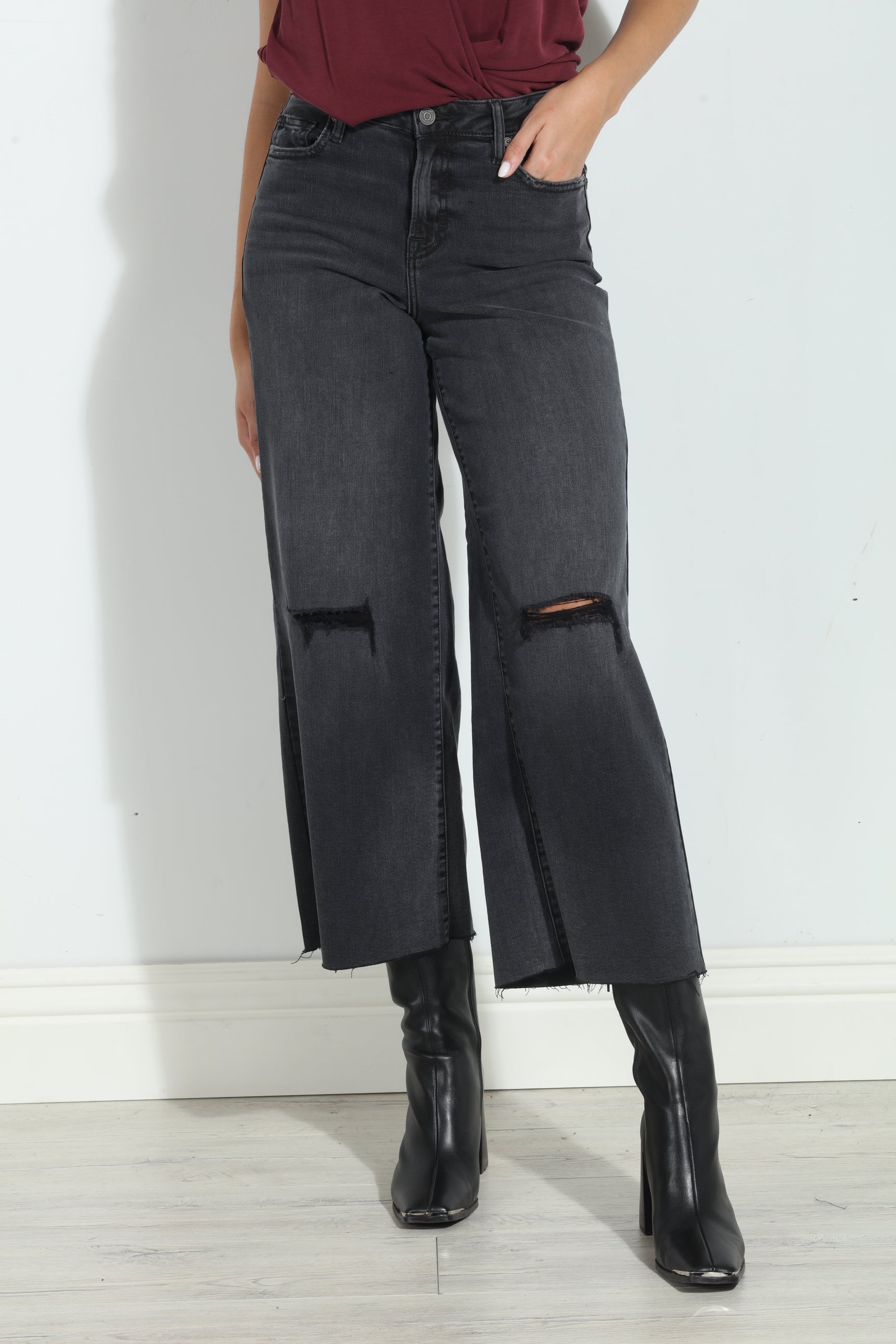 Hidden Jeans Nori Cropped Wide Leg- Charcoal
