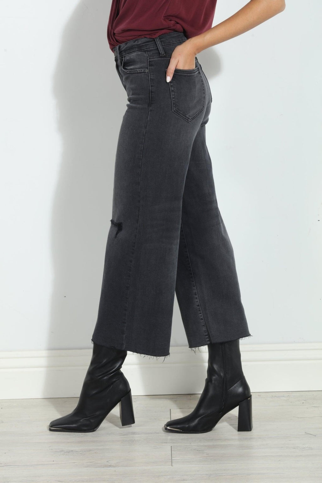 Hidden Jeans Nori Cropped Wide Leg- Charcoal- FINAL SALE