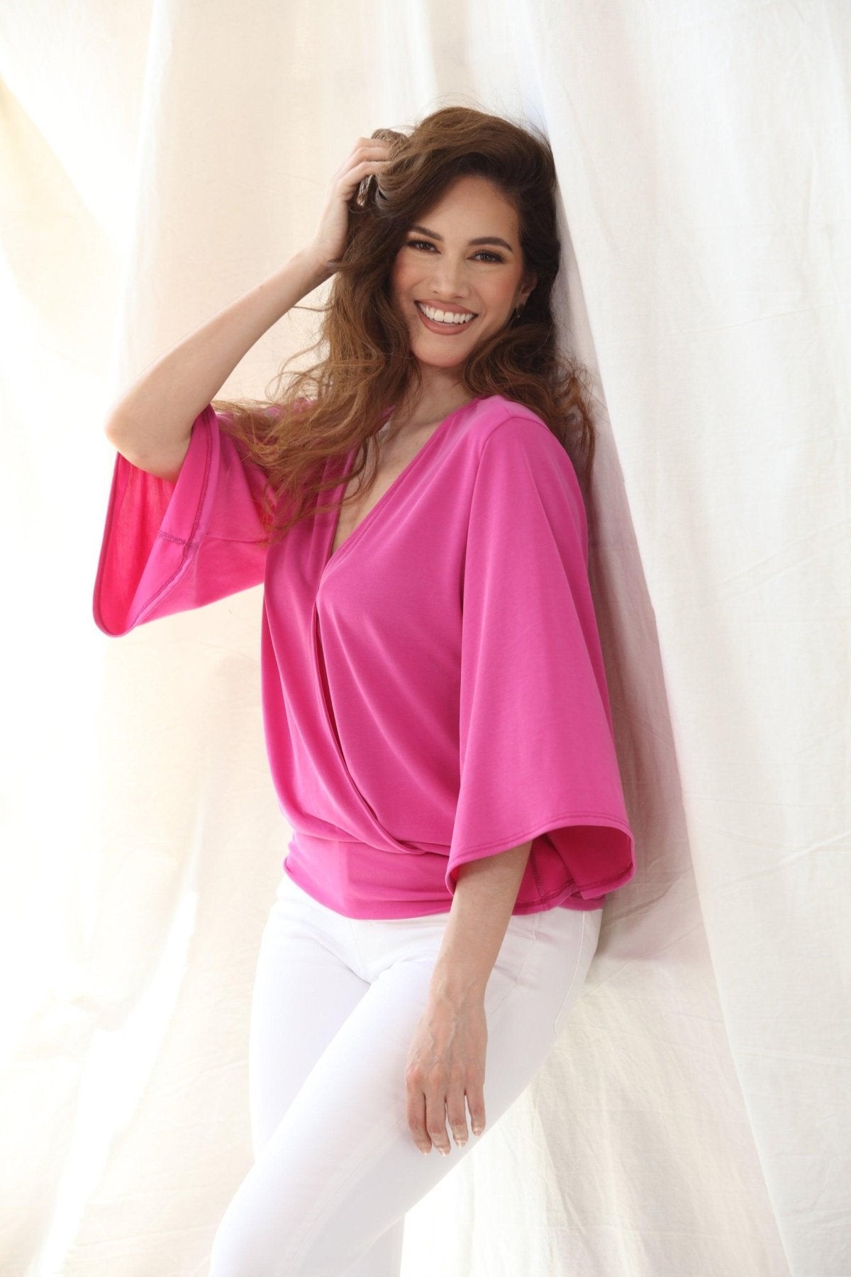 Carmine Cupro Stretch Banded Kimono Top-BEST SELLER