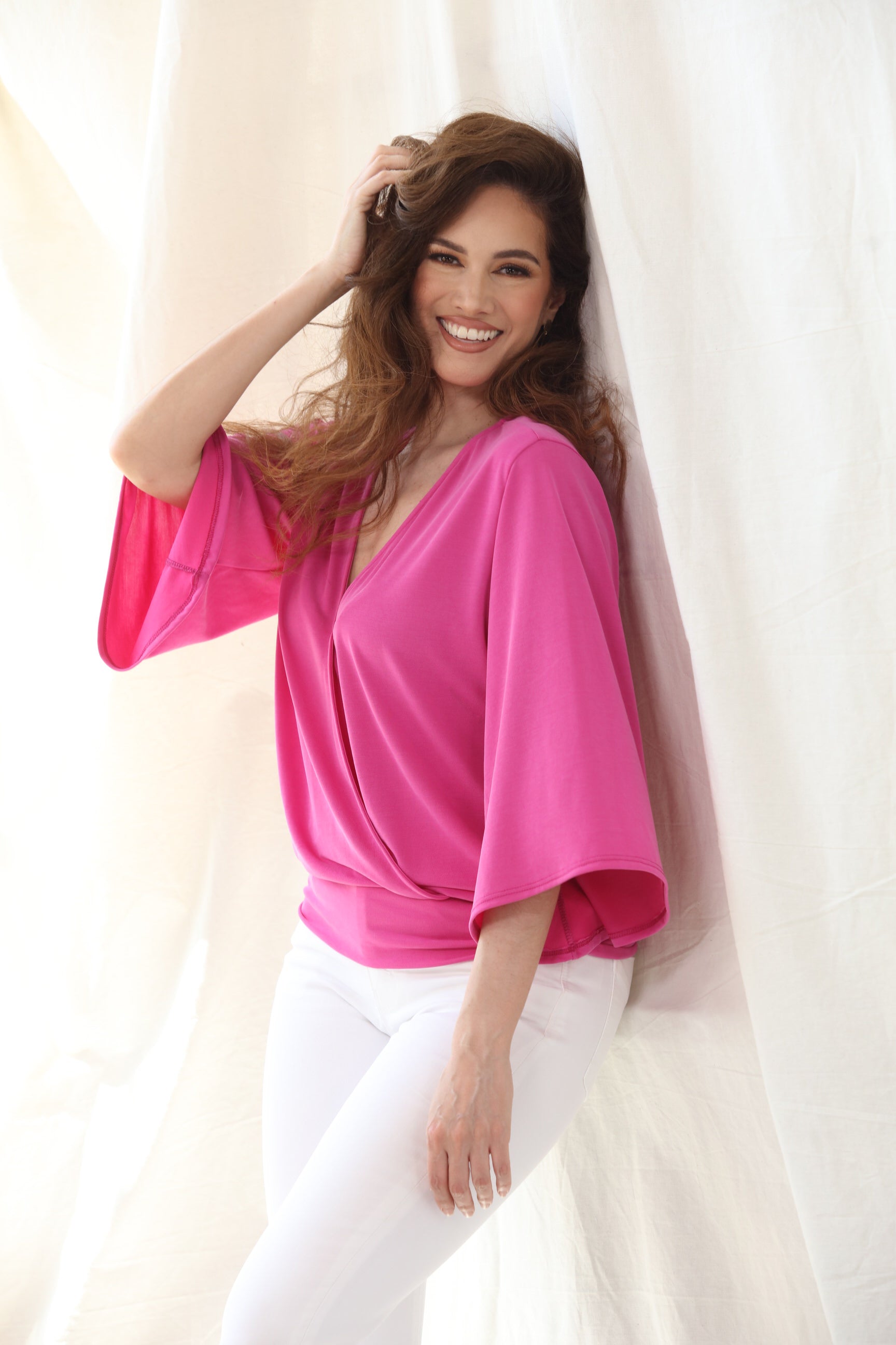 Carmine Cupro Stretch Banded Kimono Top-FINAL SALE