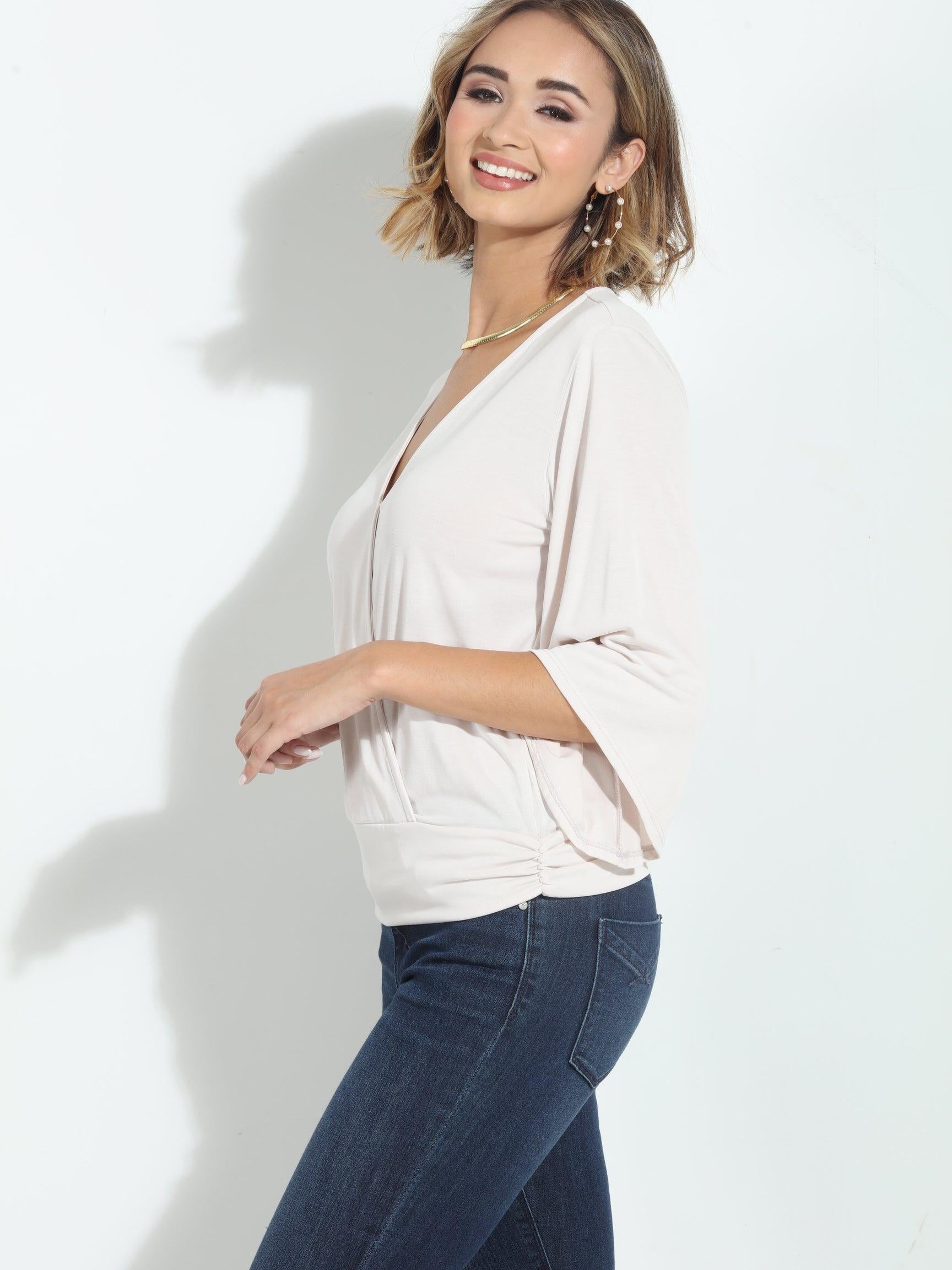 Vanilla Cupro Kimono Banded Top-BEST SELLER
