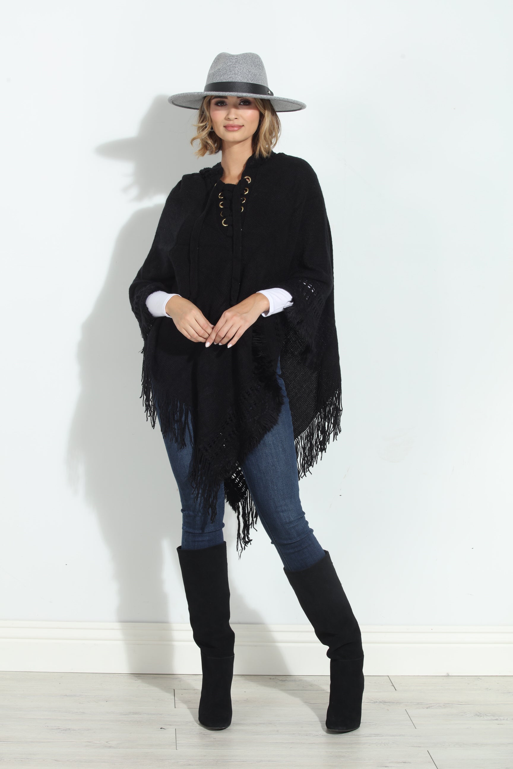 Black poncho clearance outfit