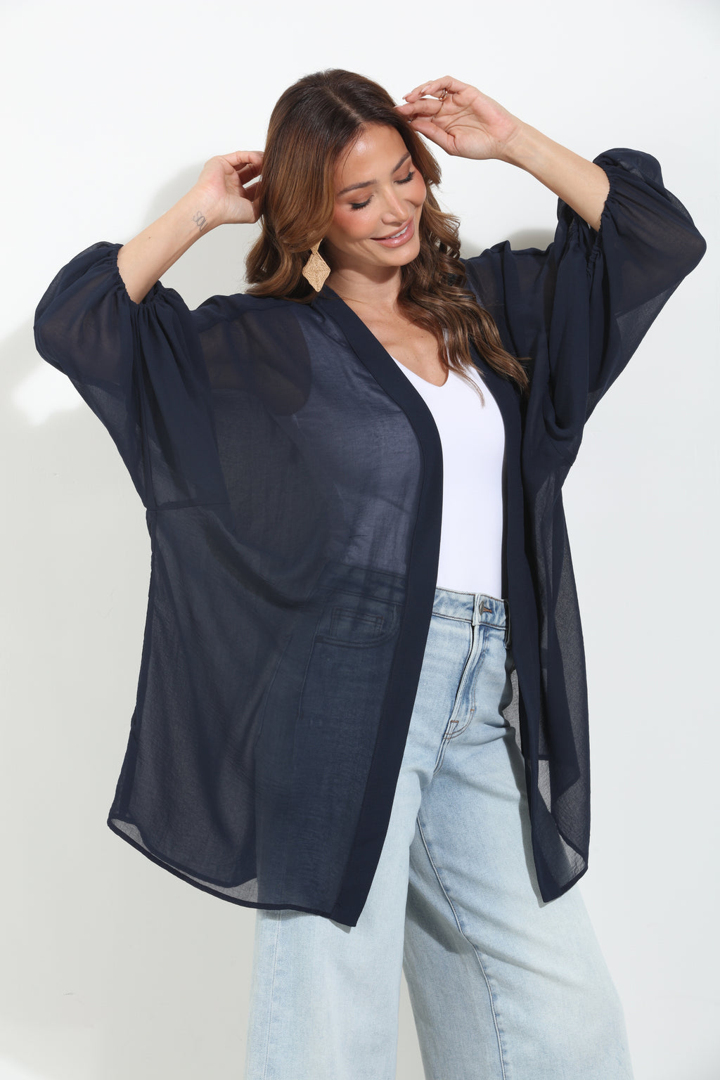Navy Chiffon Kimono-BEST SELLER