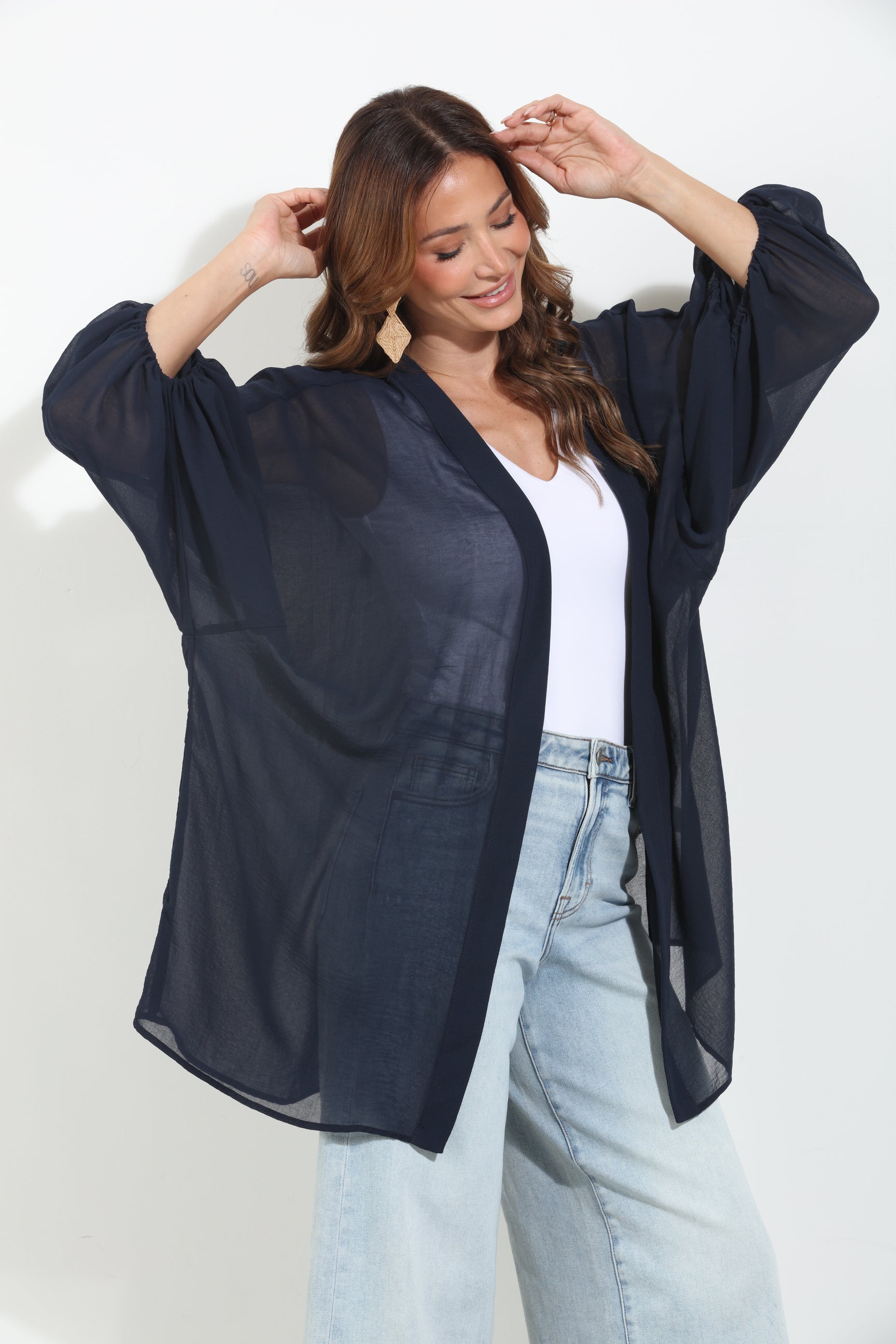 Navy Chiffon Kimono-BEST SELLER