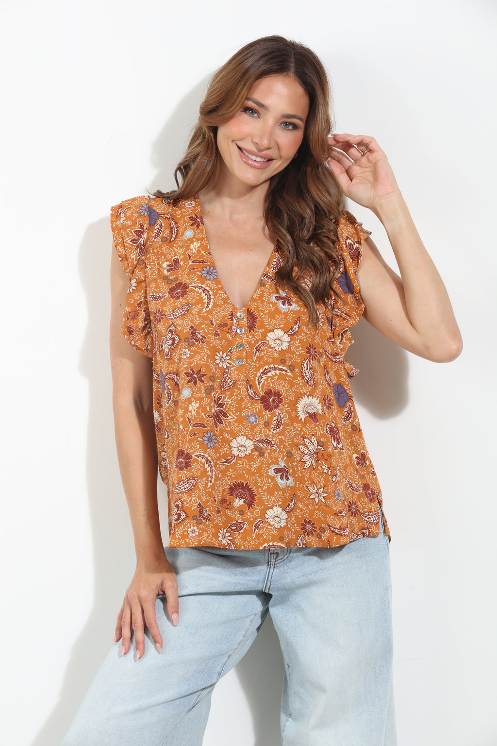 Marisol V-Neck Ruffle Blouse