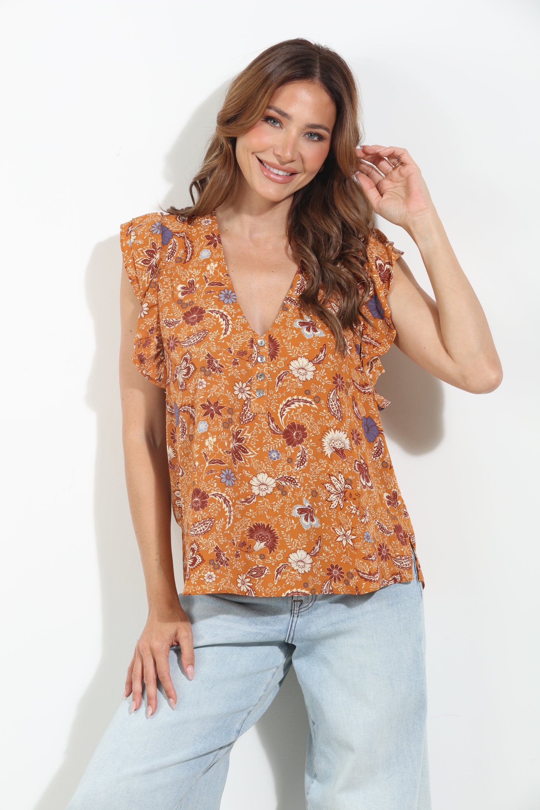 Marisol V-Neck Ruffle Blouse