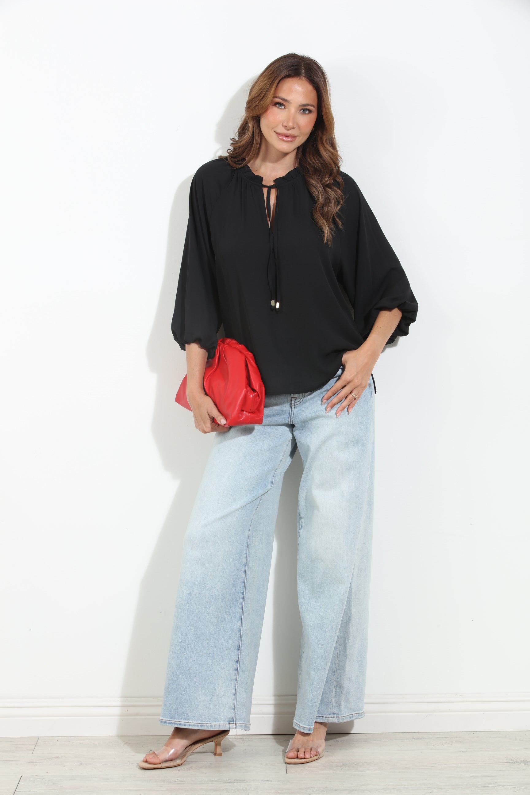 Black Split-Neck Blouse