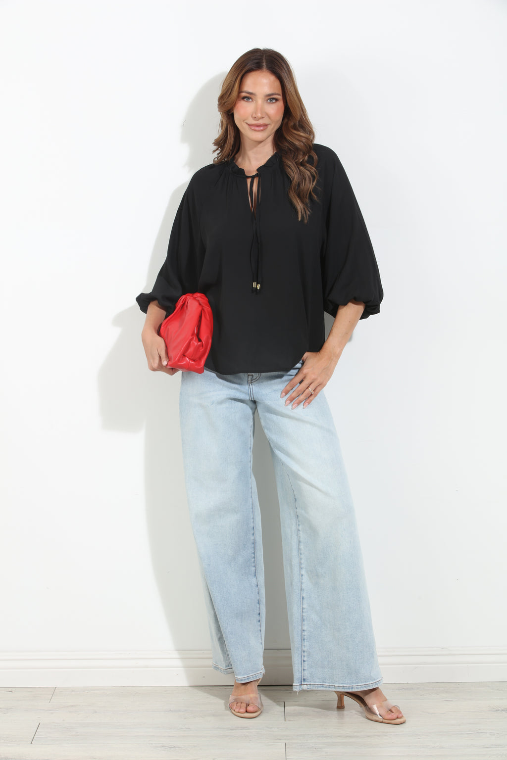 Black Split-Neck Blouse