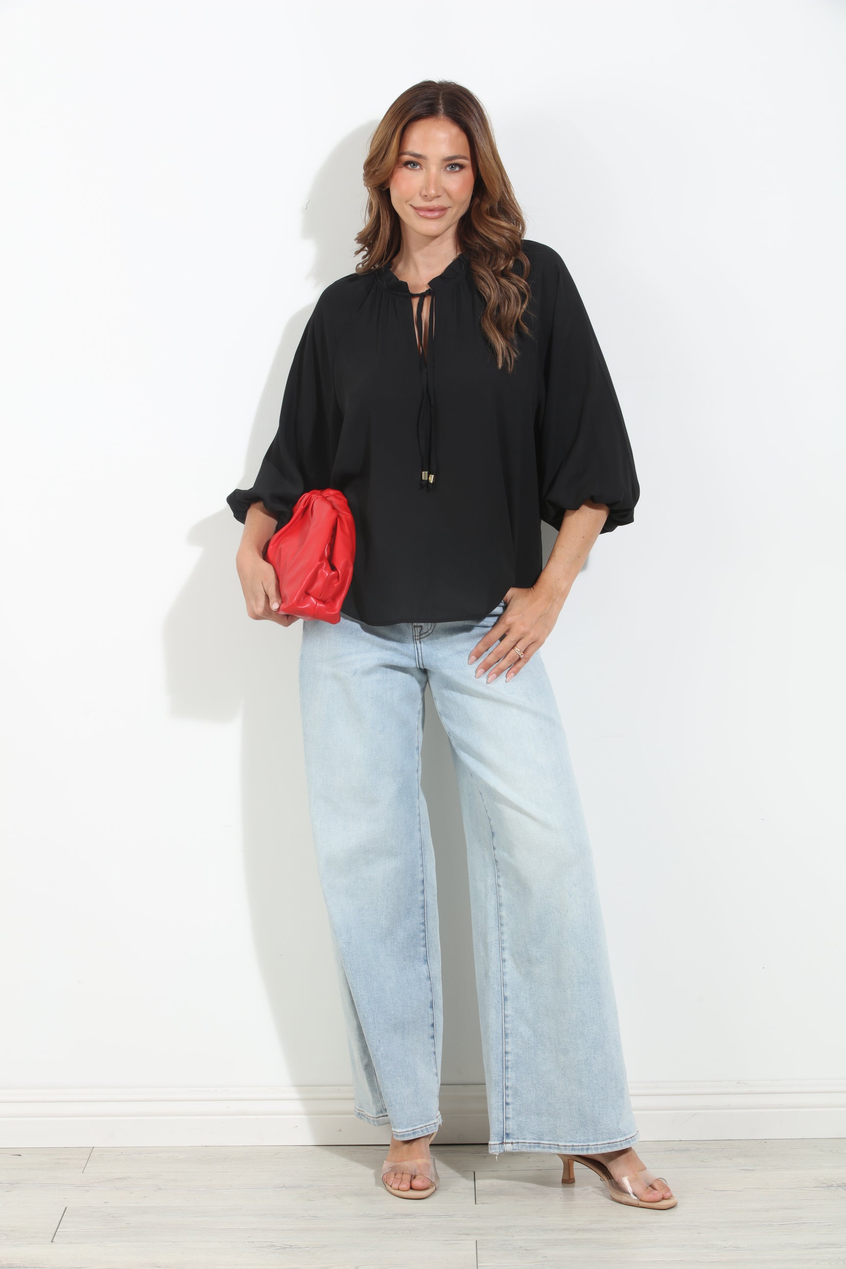 Black Split-Neck Blouse