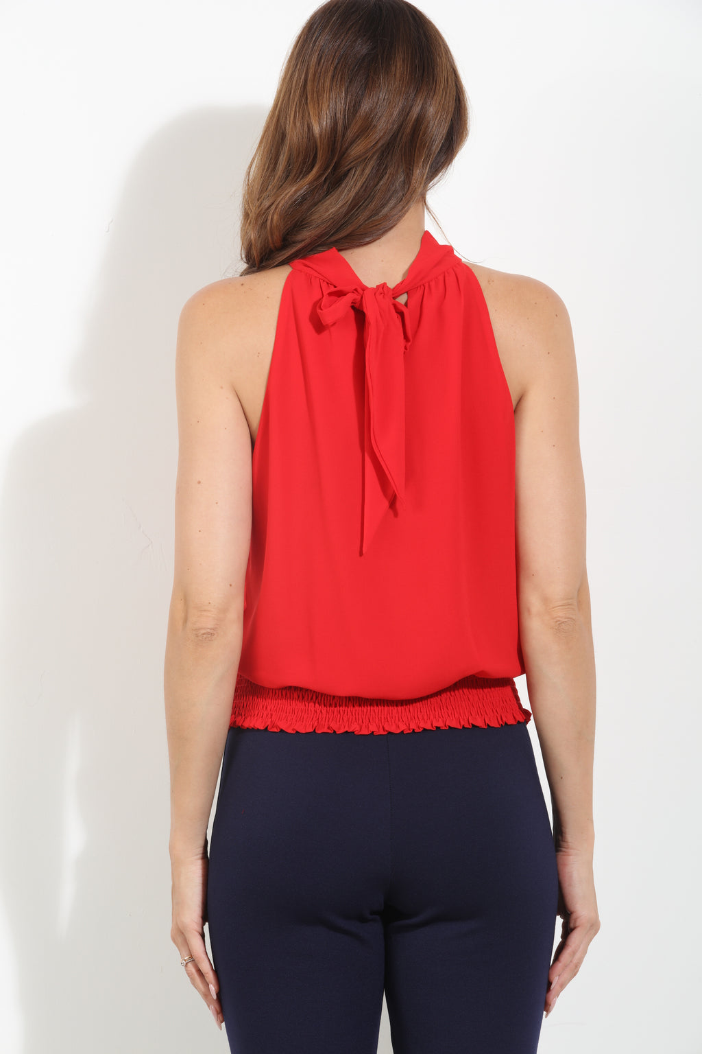 Tomato Chiffon Banded Halter Top