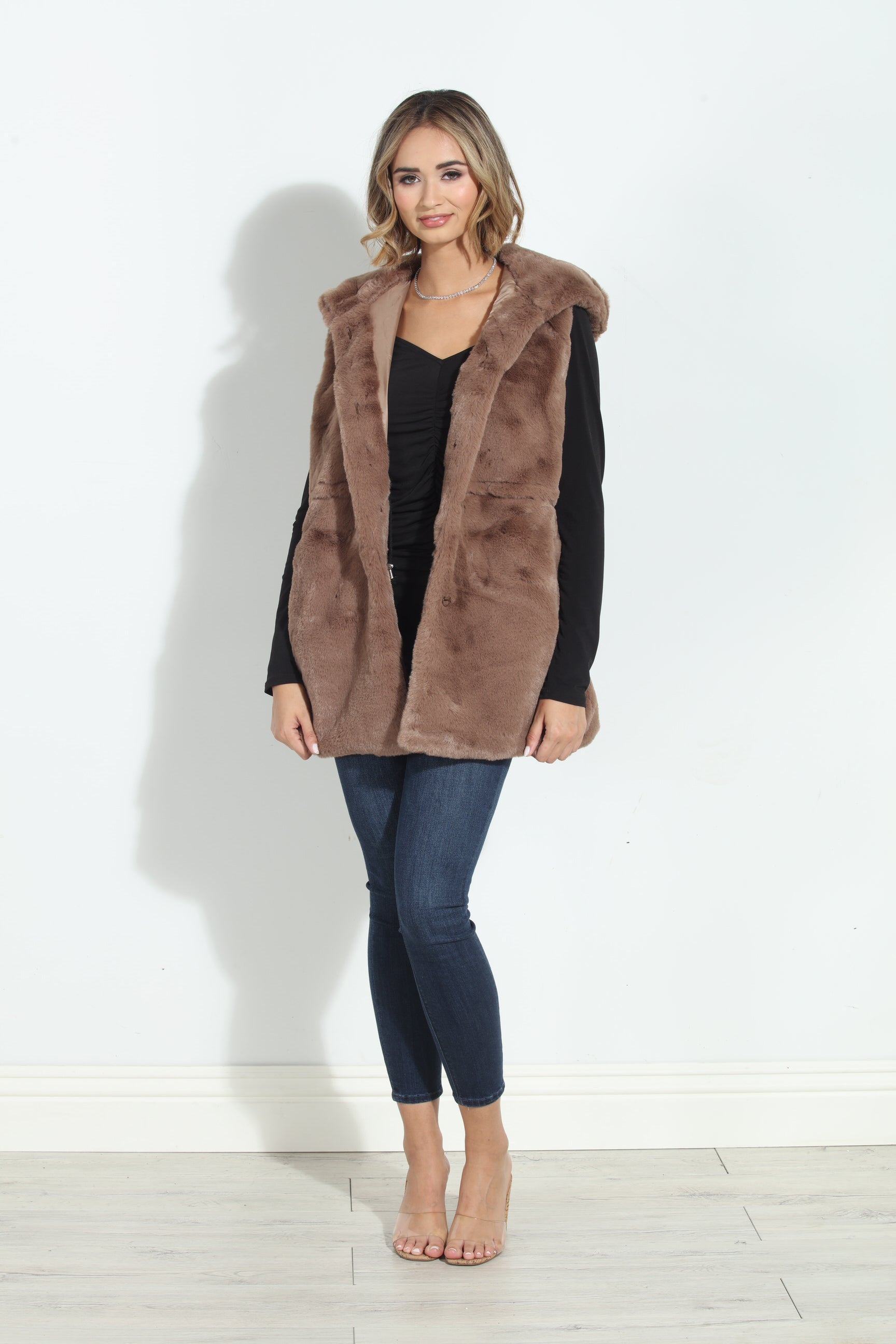 Tan Faux Fur Hooded Vest-FINAL SALE