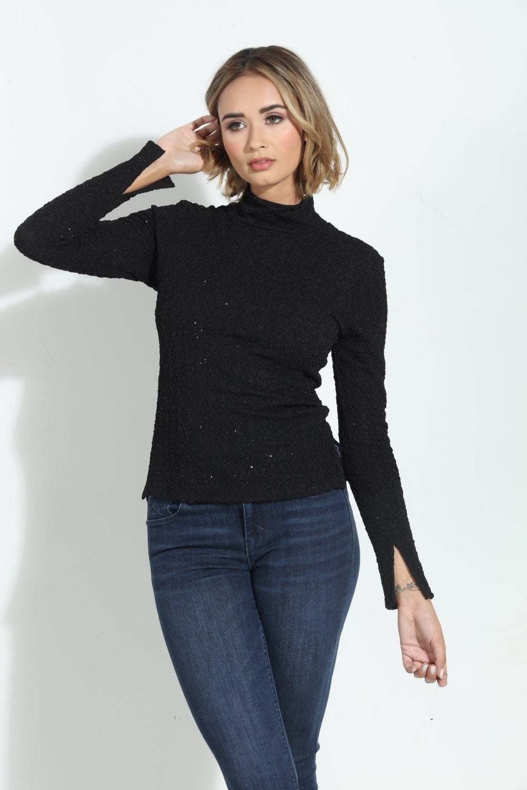 Fatima Sparkle Mock Neck Top-FINAL SALE