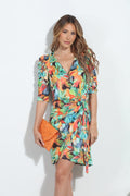 Giada Stretch Shirred Puff Sleeve Faux Wrap Dress-BEST SELLER