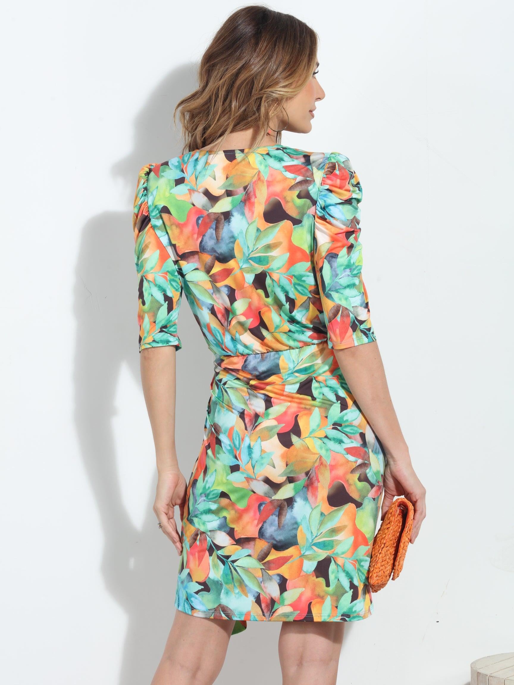 Giada Stretch Shirred Puff Sleeve Wrap Dress-BEST SELLER