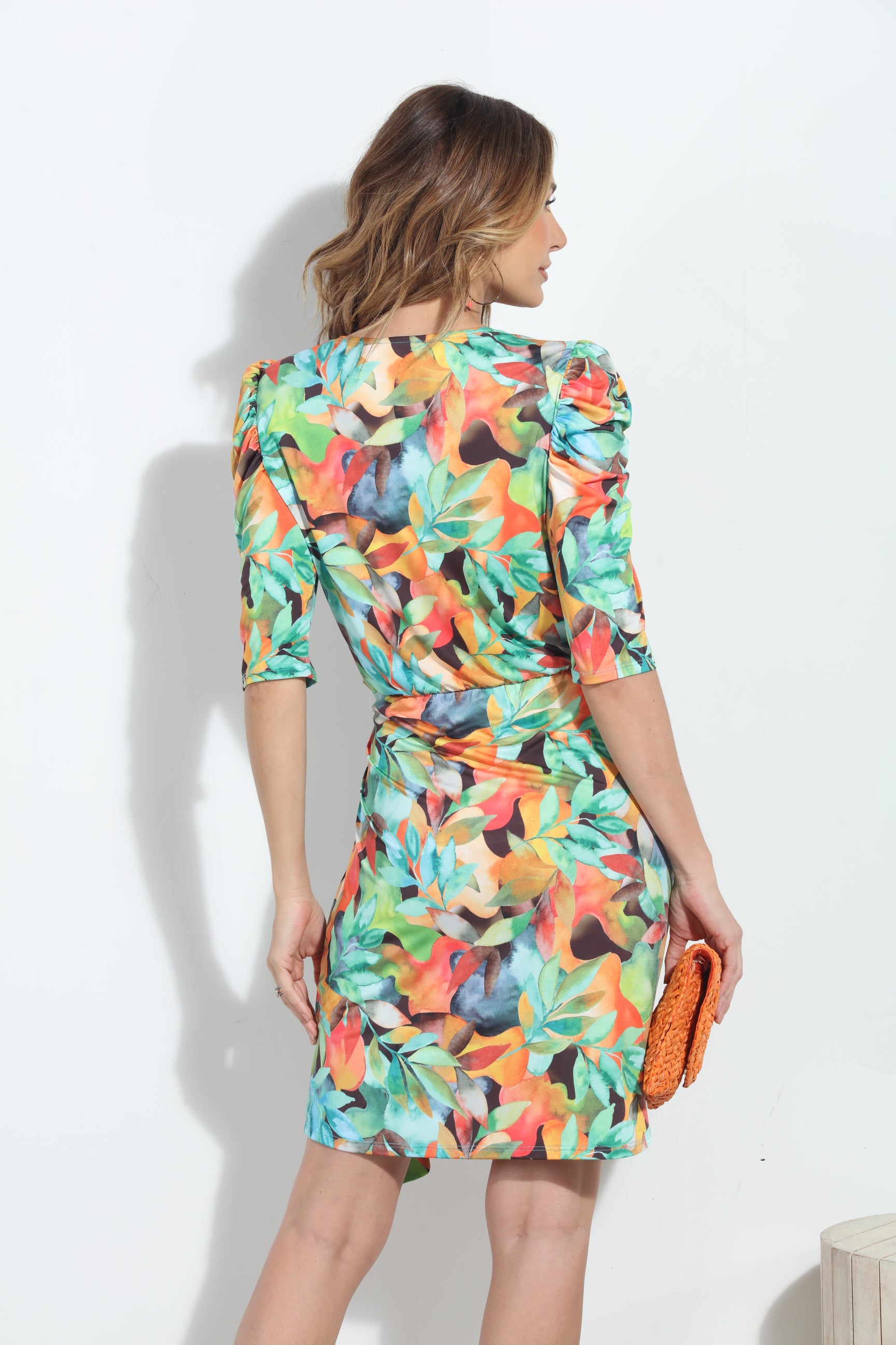 Giada Stretch Shirred Puff Sleeve Wrap Dress-FINAL SALE