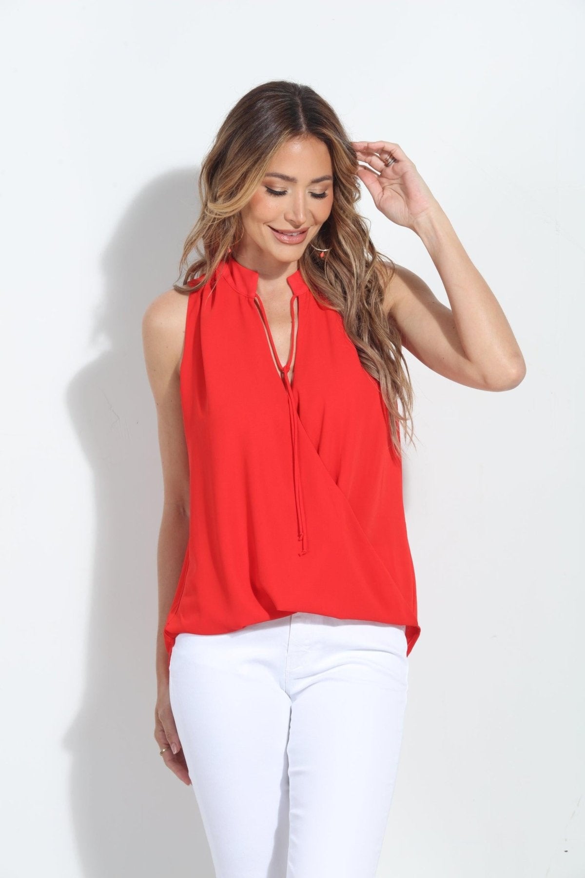 Tomatoe Red Surplice Top with Tie-FINAL SALE