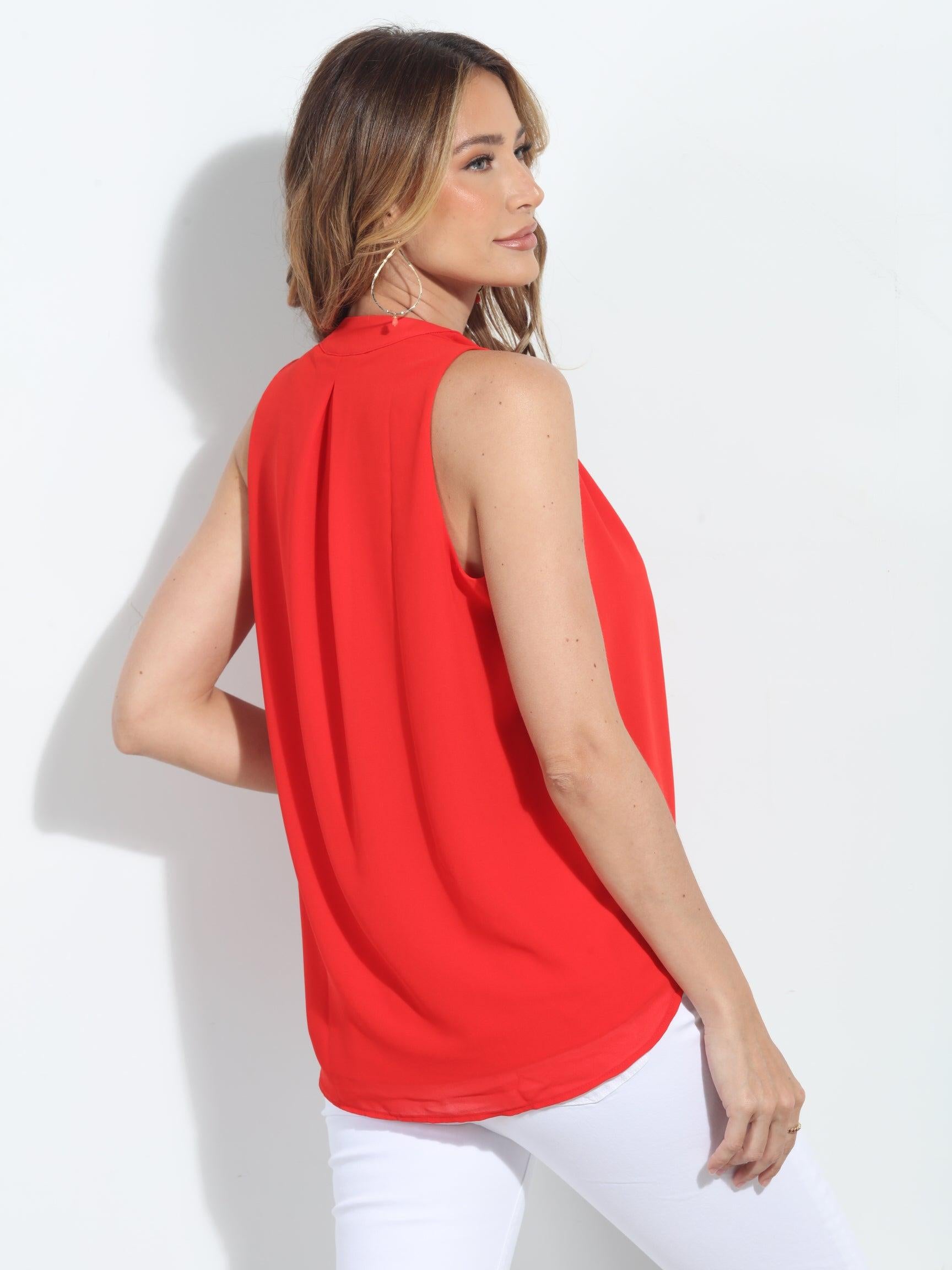 Tomatoe Red Surplice Top with Tie-FINAL SALE